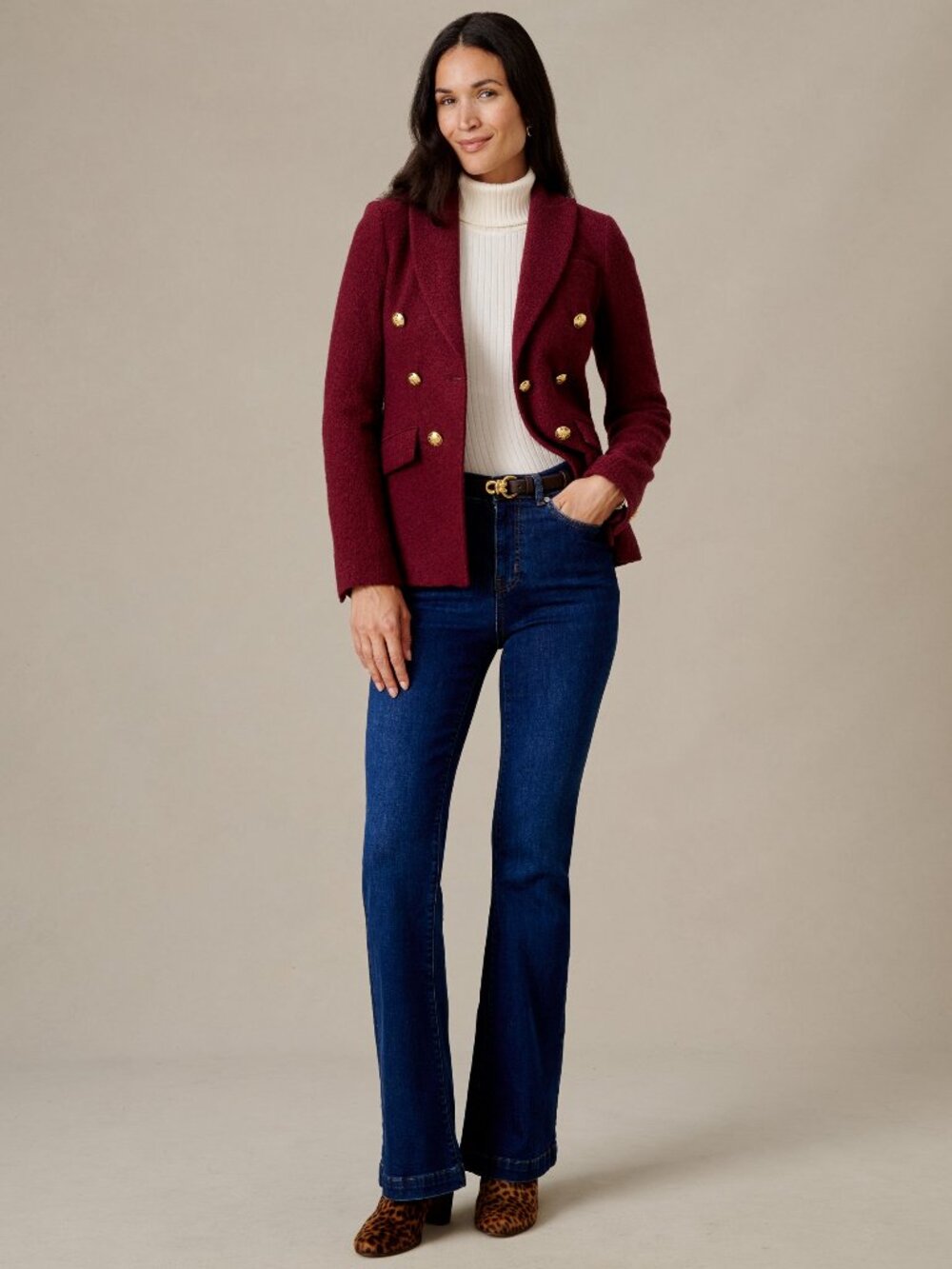 J McLaughlin Genevieve Wool Bouclé Blazer - Bordeaux NEW